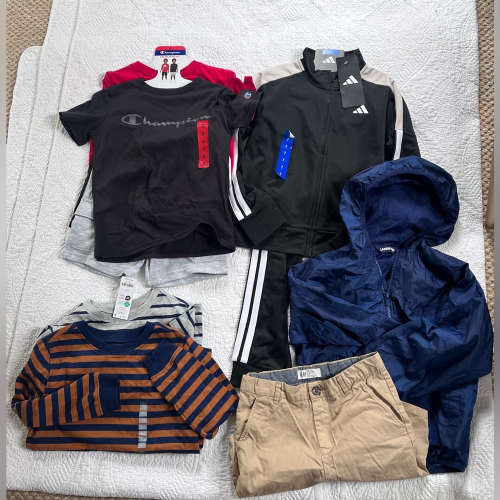 Boys Spring Summer Clothing Lot Adidas Champion Lands End HM Size 6 7 new kids